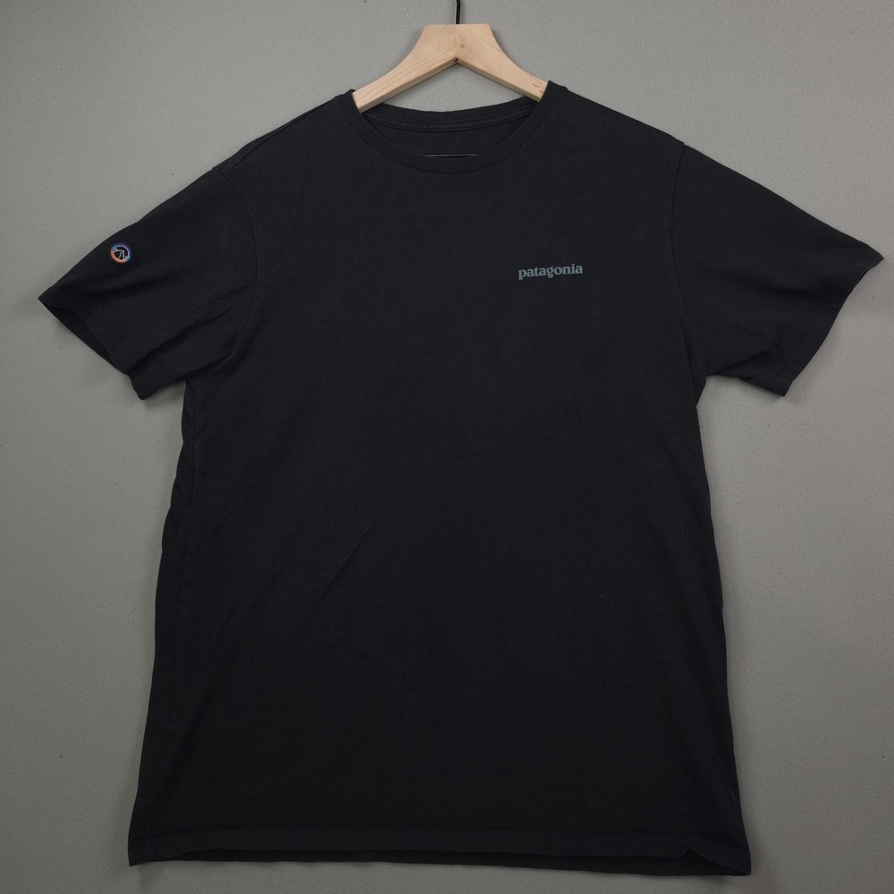 Patagonia Responsibili-Tee Text Logo T-Shirt Womens L Mens M Ink Black Crew Neck